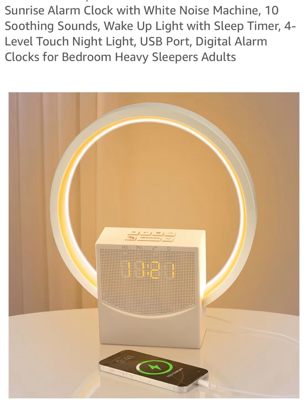 Sunrise Wake Light Alarm Clock with White Noise - Cream